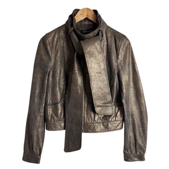 bagatelle Jackets & Blazers - BAGATELLE Metallic Brown Leather Motorcycle Jacket Size Medium Scarf Tie Biker